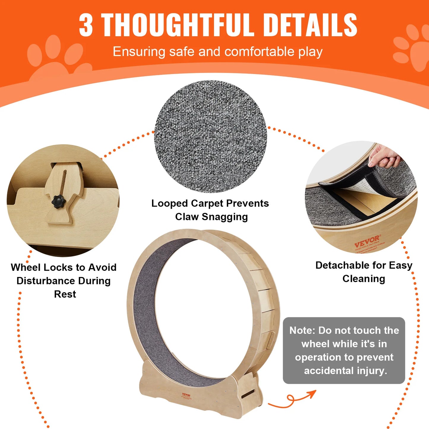 Silent Wooden Cat Exercise Wheel with Detachable Carpet: Fitness Treadmill for Active Cats