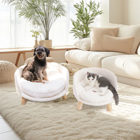 Luxury Plush Cat Bed with Washable Cushion: Warm, Soft Nesting Chair for Small Pets