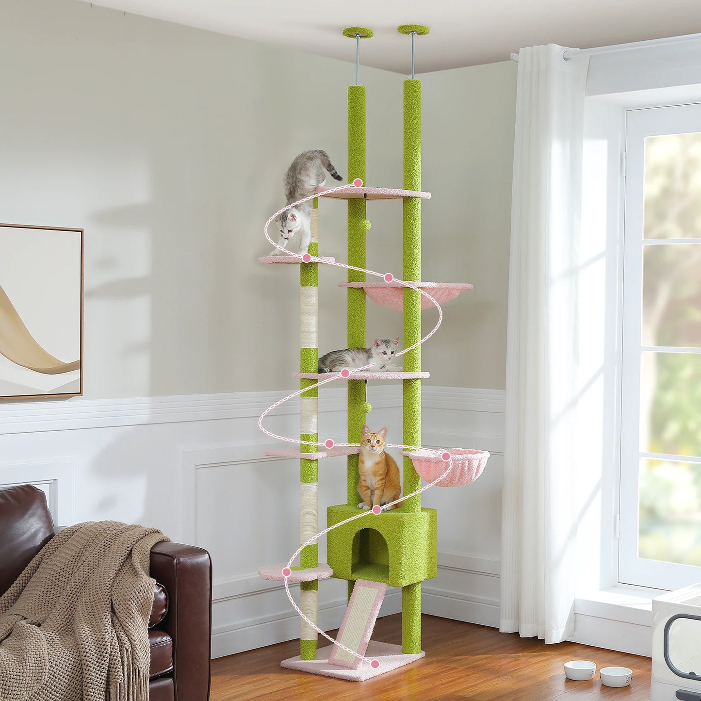 Adjustable Cactus Cat Tree Tower: Multi-Level Cat Tower with Condo & Hammock