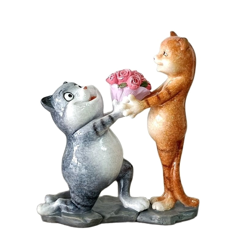 Romantic Cat Couple Marriage Proposal Figure: Miniature Wedding Decor