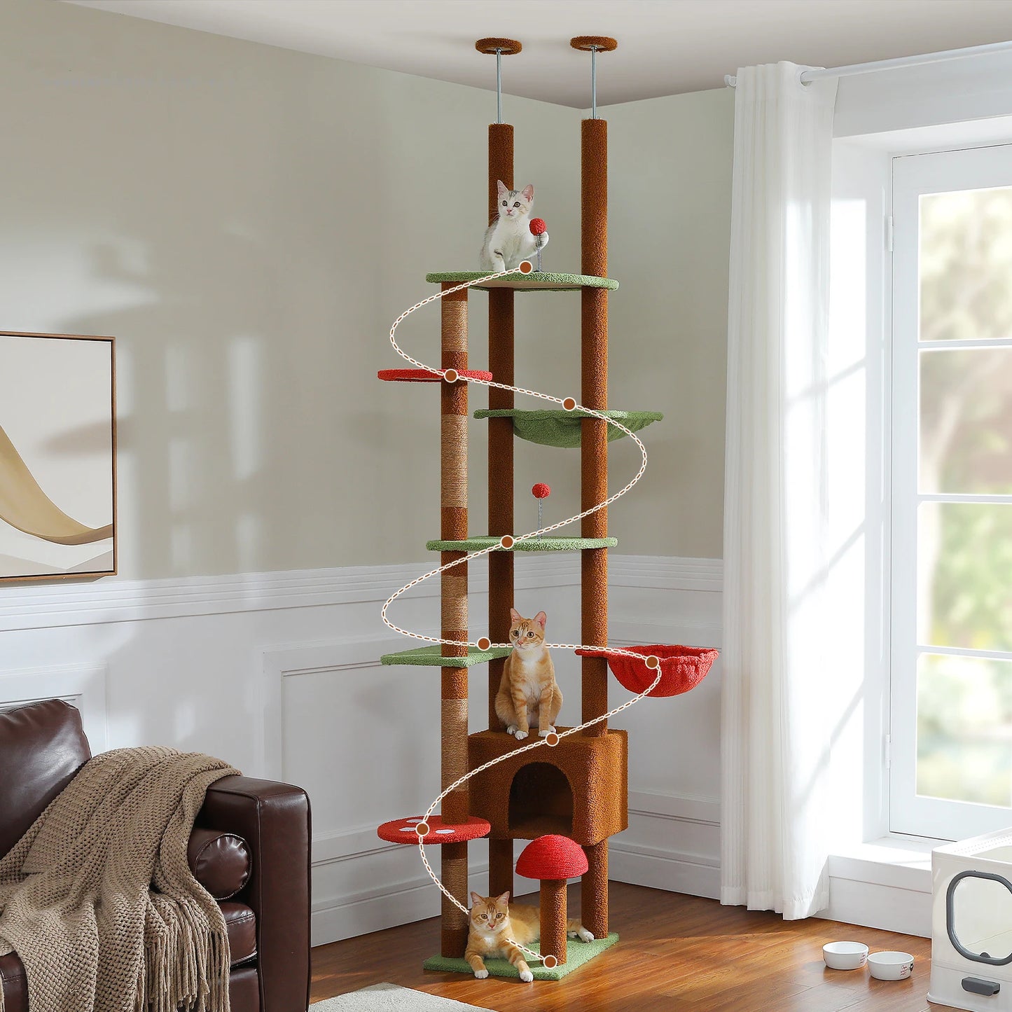 Adjustable Cactus Cat Tree Tower: Multi-Level Cat Tower with Condo & Hammock