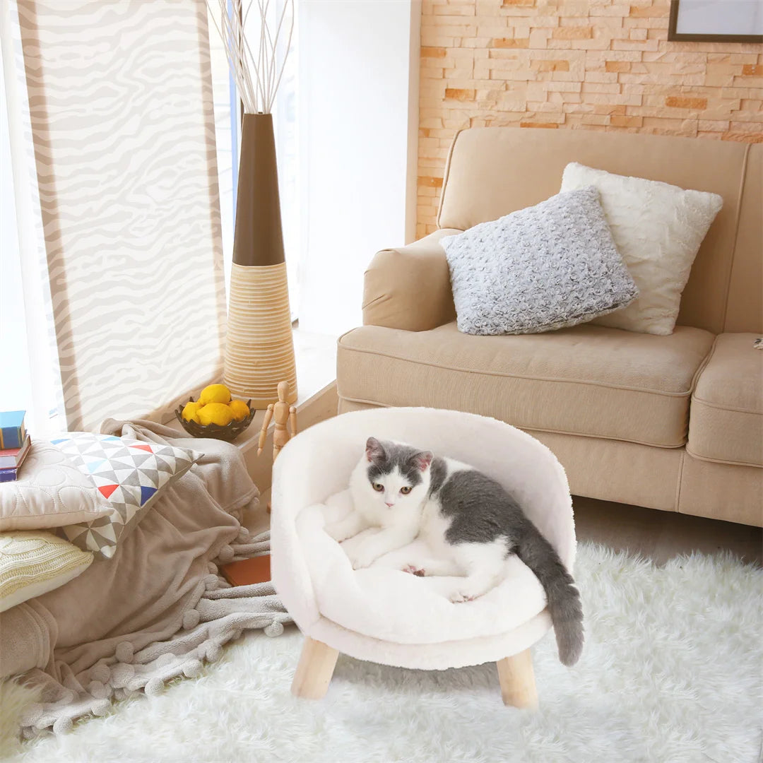 Luxury Plush Cat Bed with Washable Cushion: Warm, Soft Nesting Chair for Small Pets