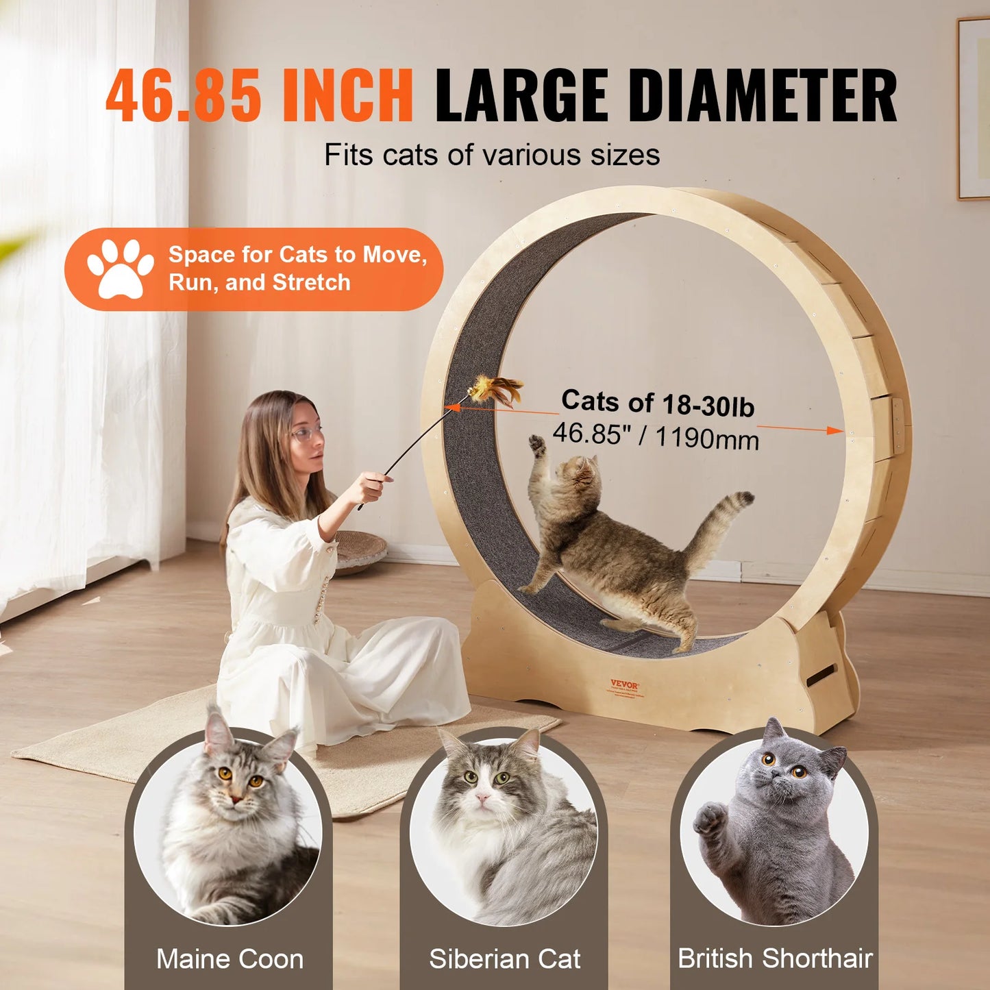 Silent Wooden Cat Exercise Wheel with Detachable Carpet: Fitness Treadmill for Active Cats