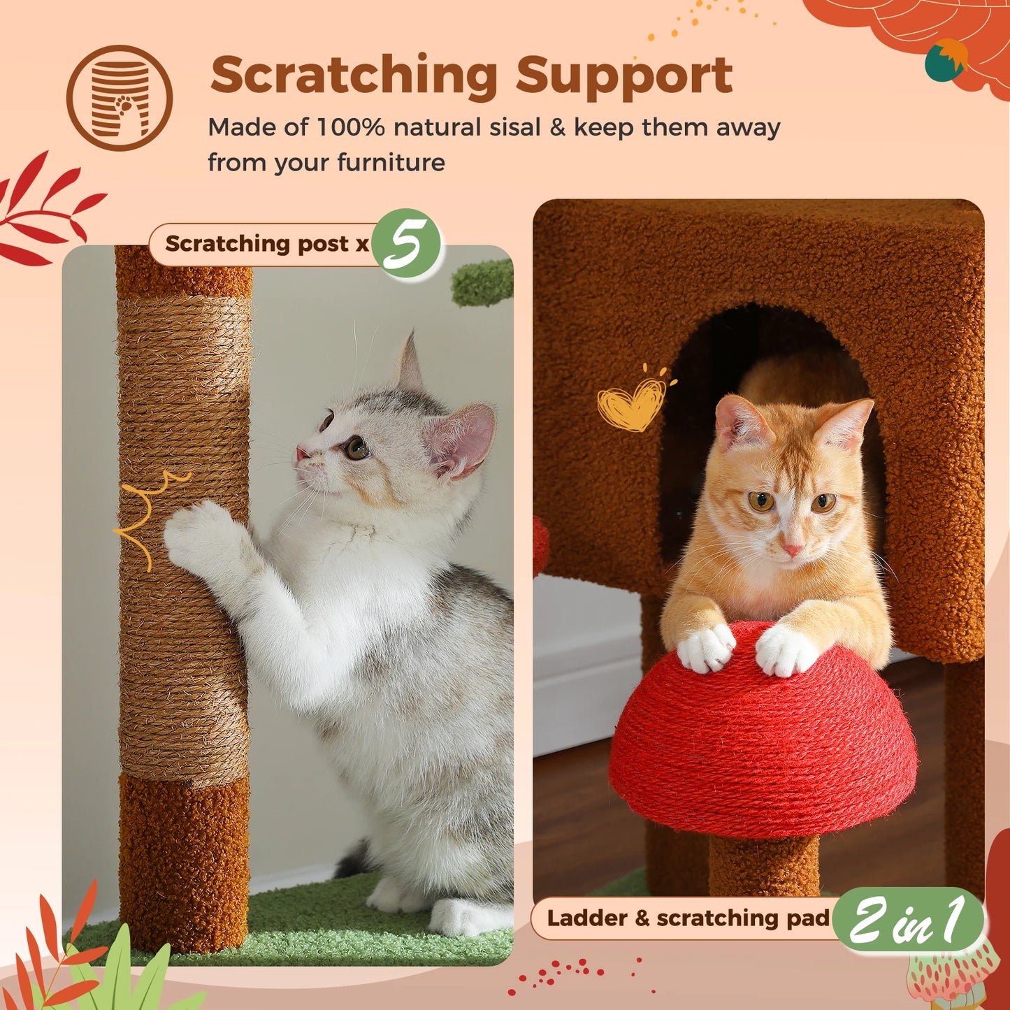 Adjustable Cactus Cat Tree Tower: Multi-Level Cat Tower with Condo & Hammock