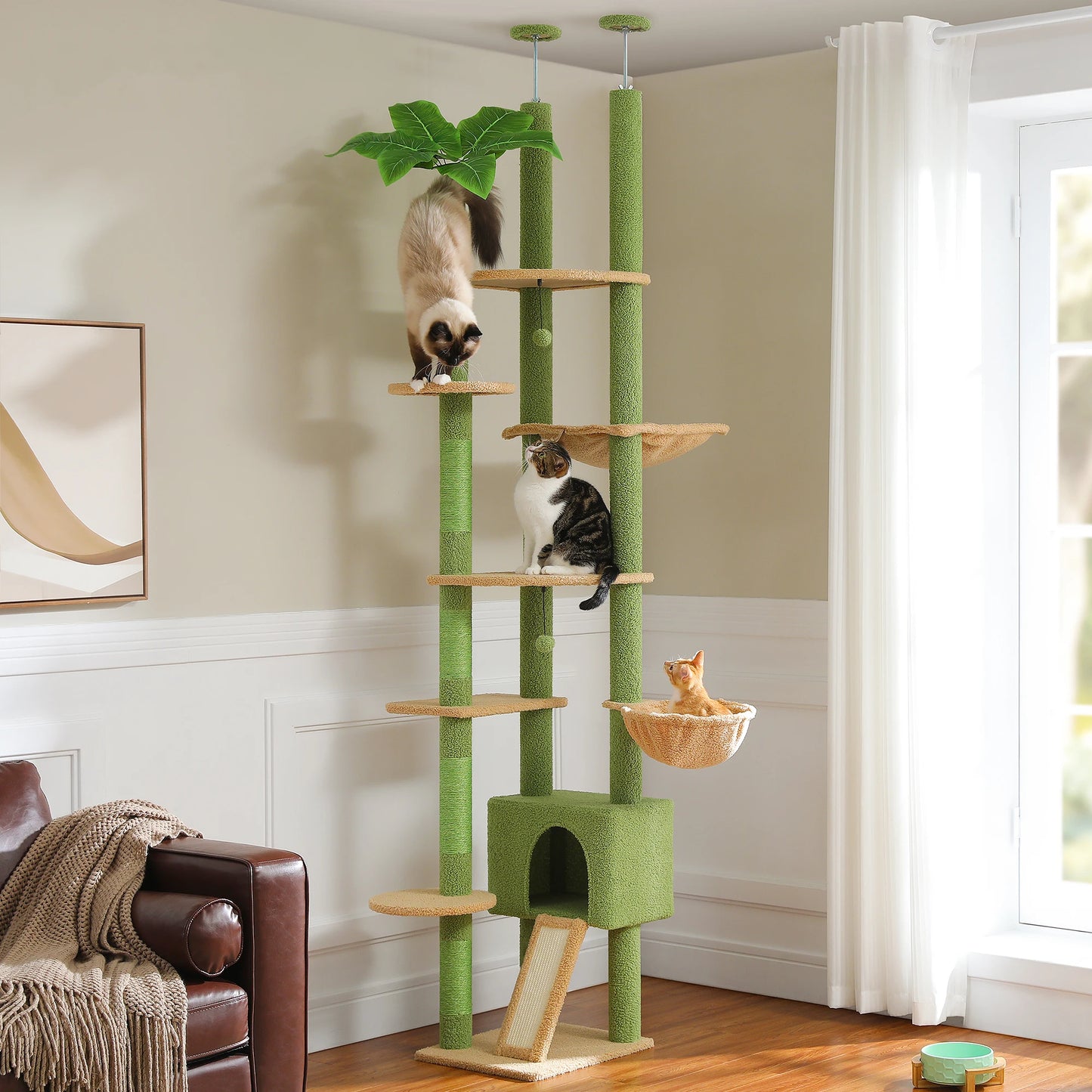 Adjustable Cactus Cat Tree Tower: Multi-Level Cat Tower with Condo & Hammock